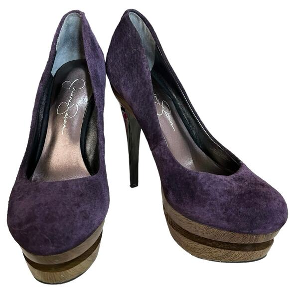 Jessica Simpson Colie pumps heels purple suede leather size 7B platform 5” heel - Picture 1 of 10